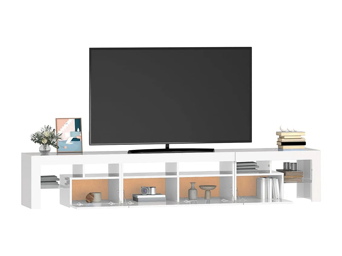 Meuble TV avec lumières LED Blanc brillant 230x36,5x40 cm
