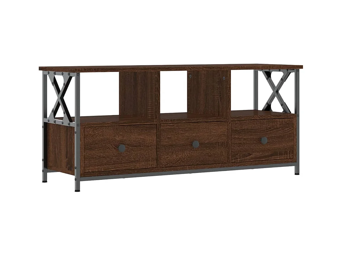 Meuble TV chêne marron 102x33x45 cm bois d'ingénierie et fer