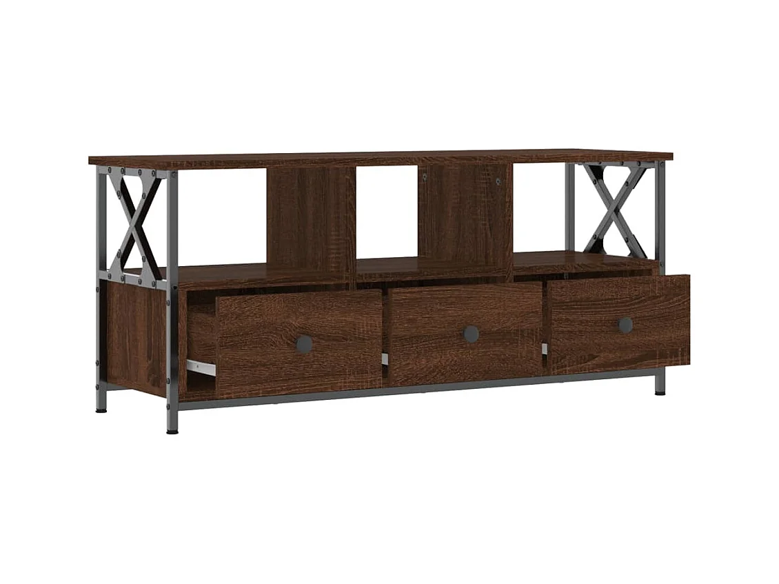 Meuble TV chêne marron 102x33x45 cm bois d'ingénierie et fer