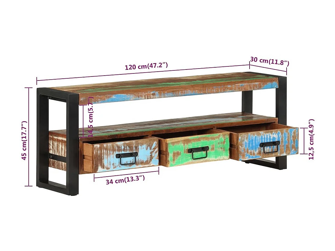 Tv-meubel 120x30x45 cm massief gerecycled hout