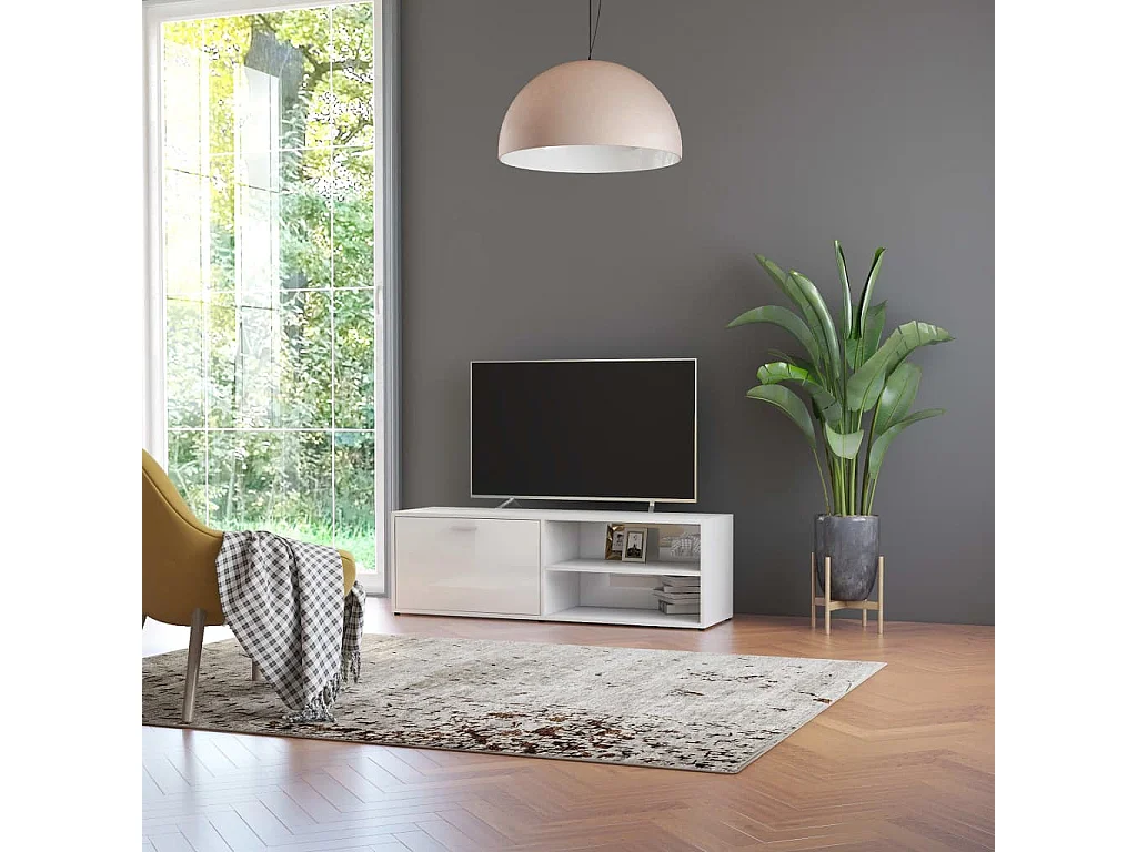 Meuble TV Blanc brillant 120x34x37 cm Bois d’ingénierie