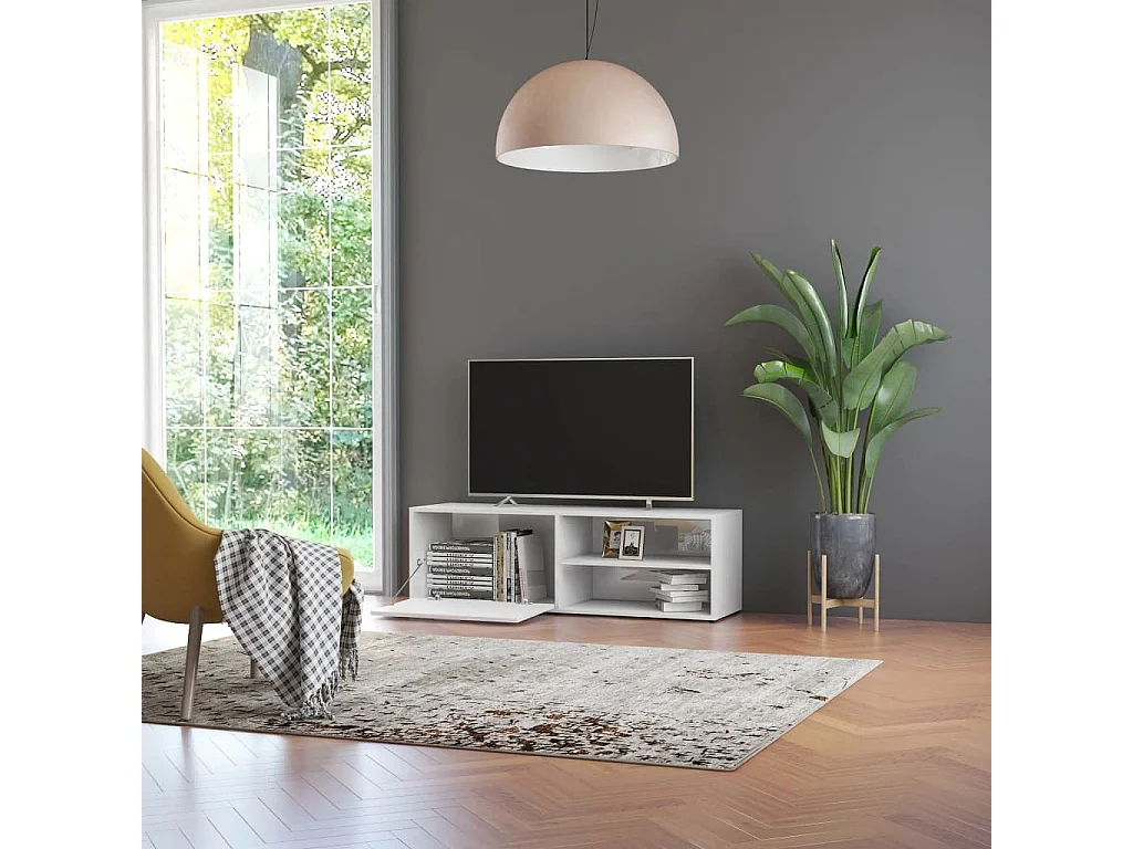 Meuble TV Blanc brillant 120x34x37 cm Bois d’ingénierie