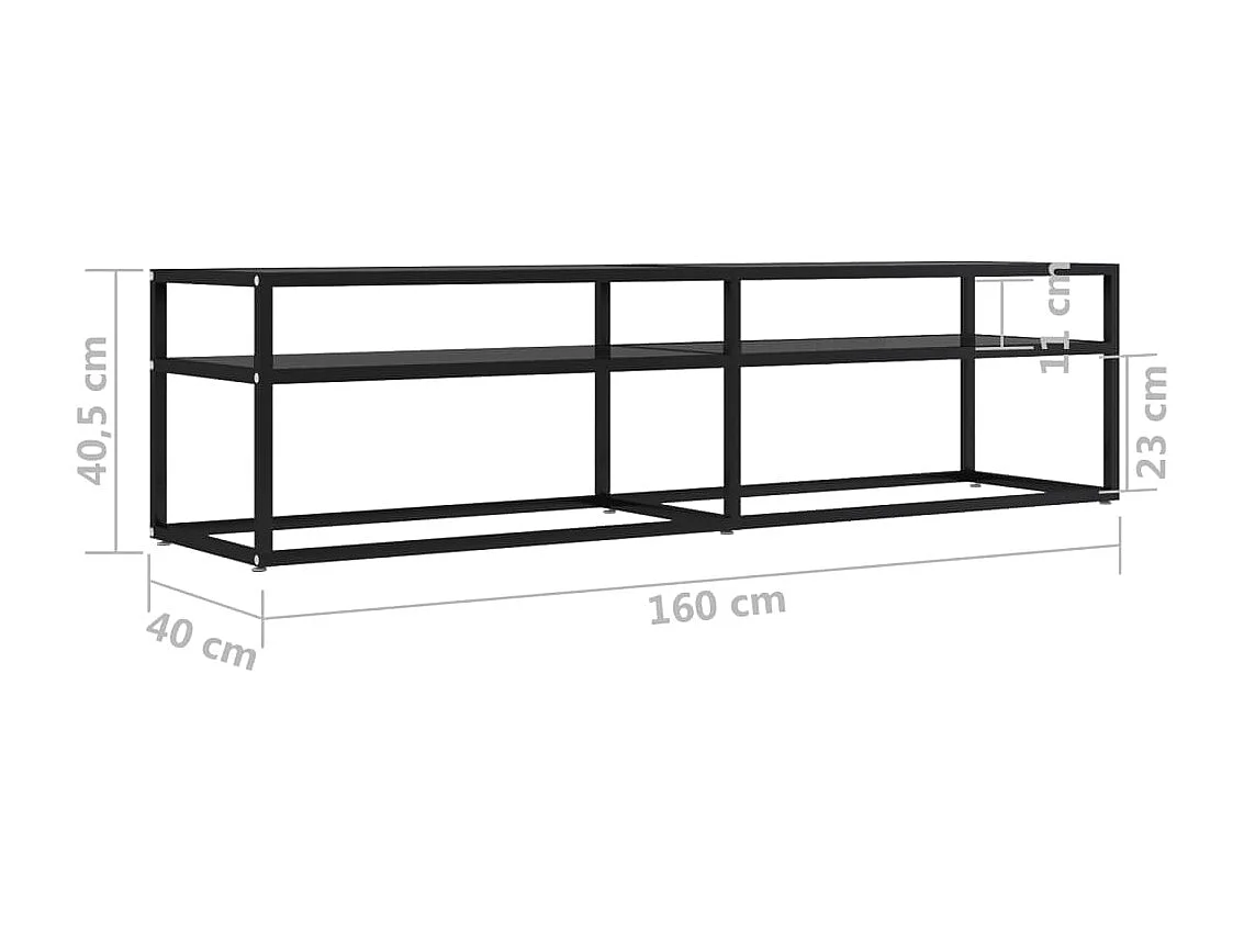 Meuble TV noir 160x40x40,5 cm verre trempé