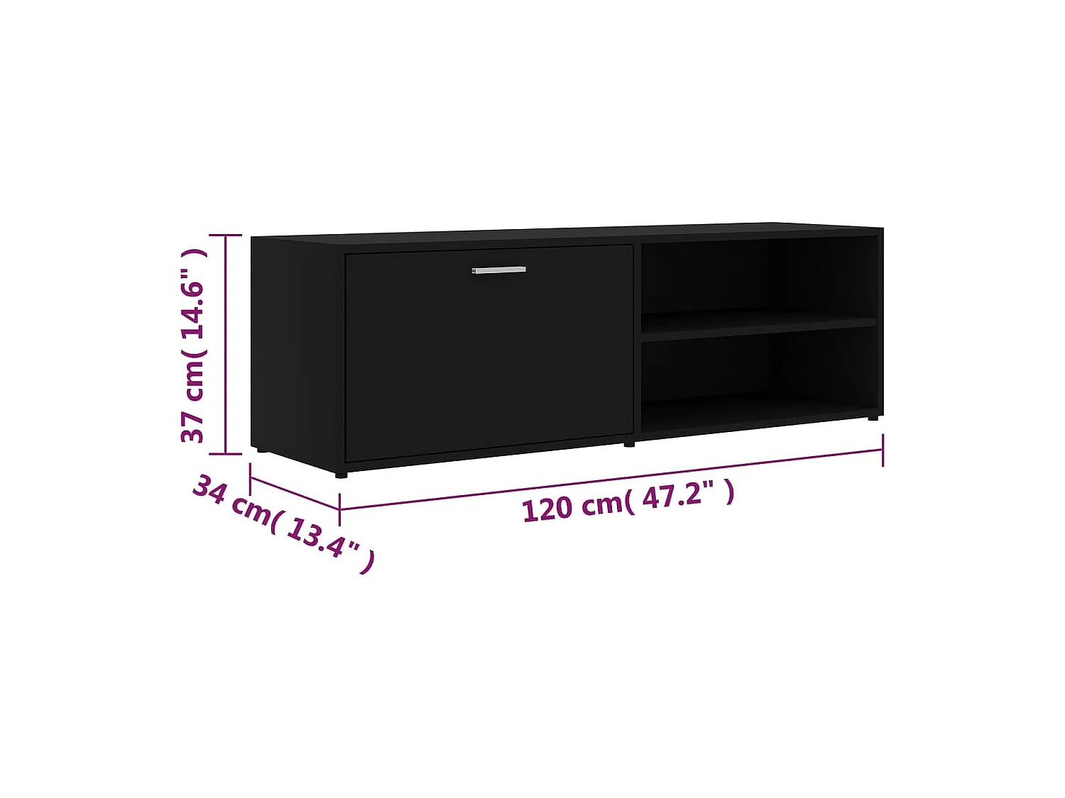 Mueble de TV madera contrachapada negra 120x34x37 cm