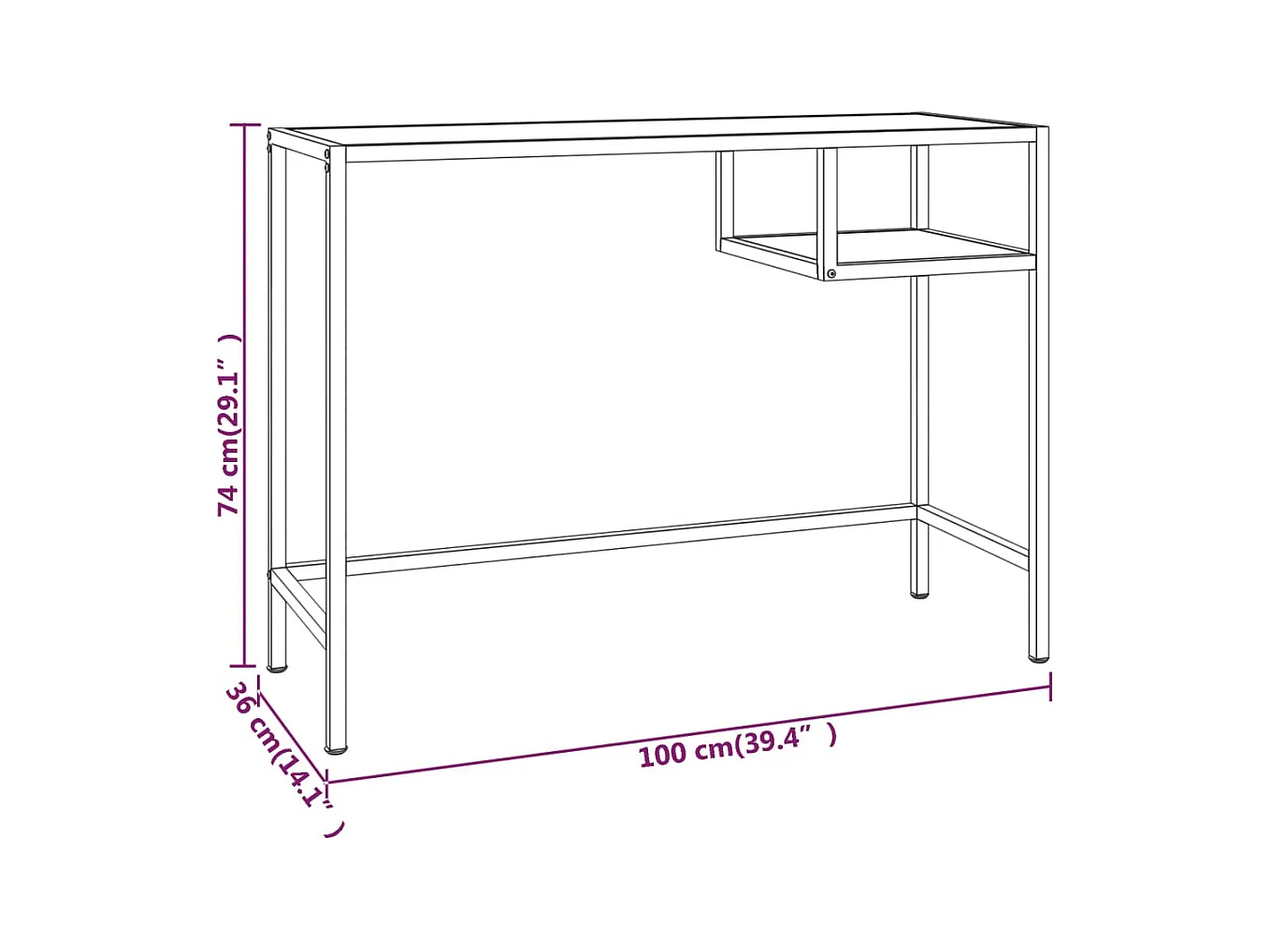 Computertisch Weiß und Golden 100x36x74 cm Glas