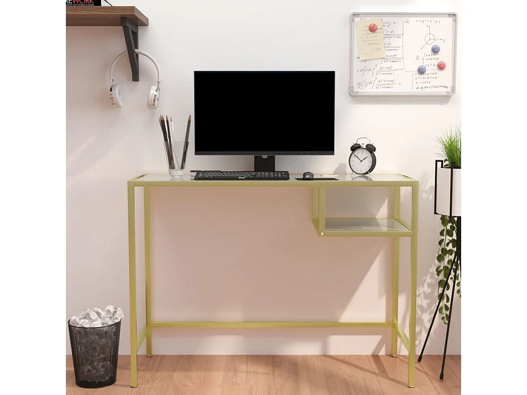 Computertisch Weiß und Golden 100x36x74 cm Glas