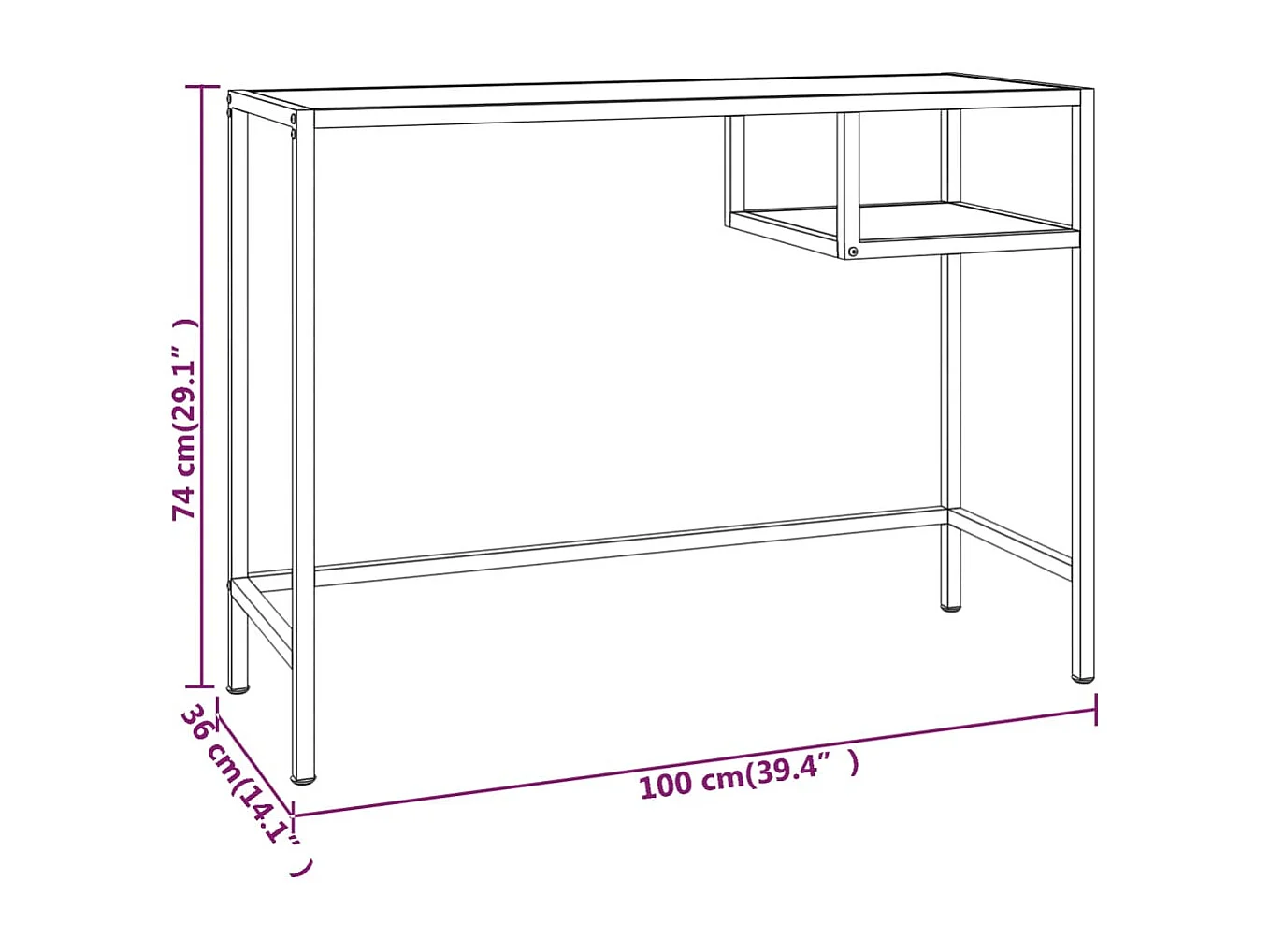 Computertisch Weiß und Golden 100x36x74 cm Glas