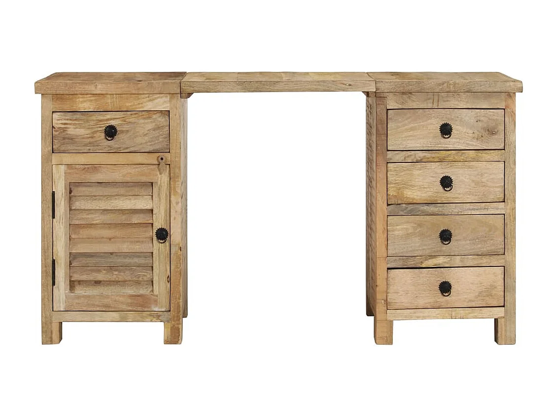 Scrivania a Colonna in Legno Massello di Mango 140x50x77 cm