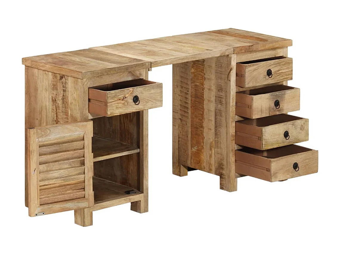 Scrivania a Colonna in Legno Massello di Mango 140x50x77 cm