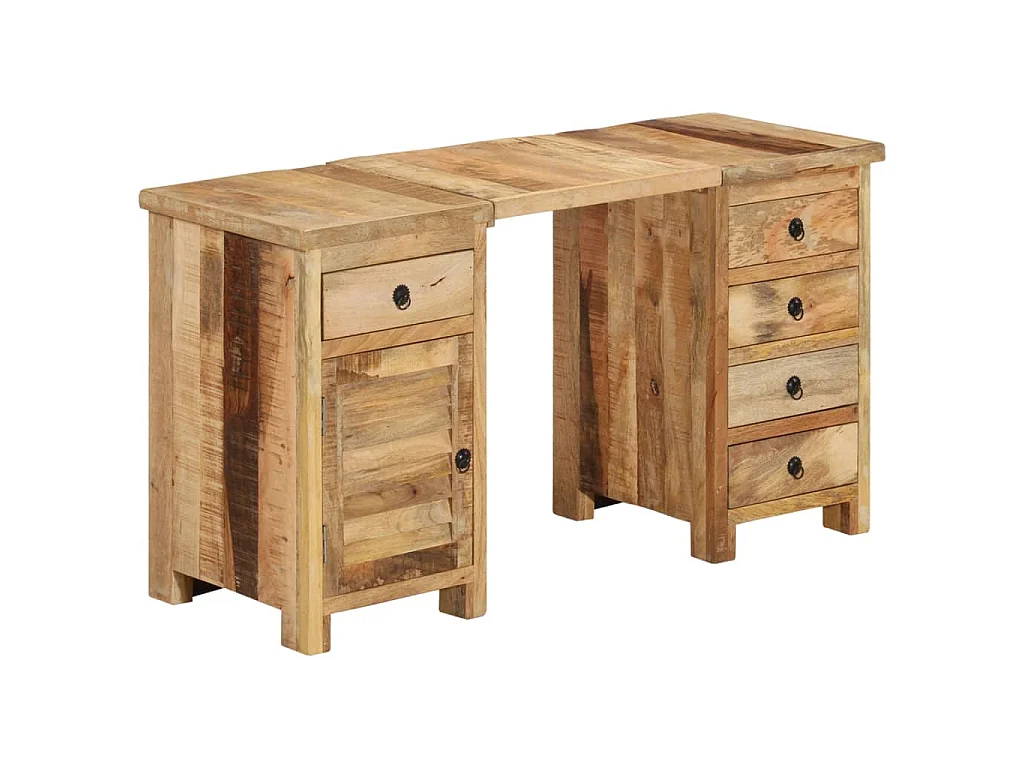 Scrivania a Colonna in Legno Massello di Mango 140x50x77 cm
