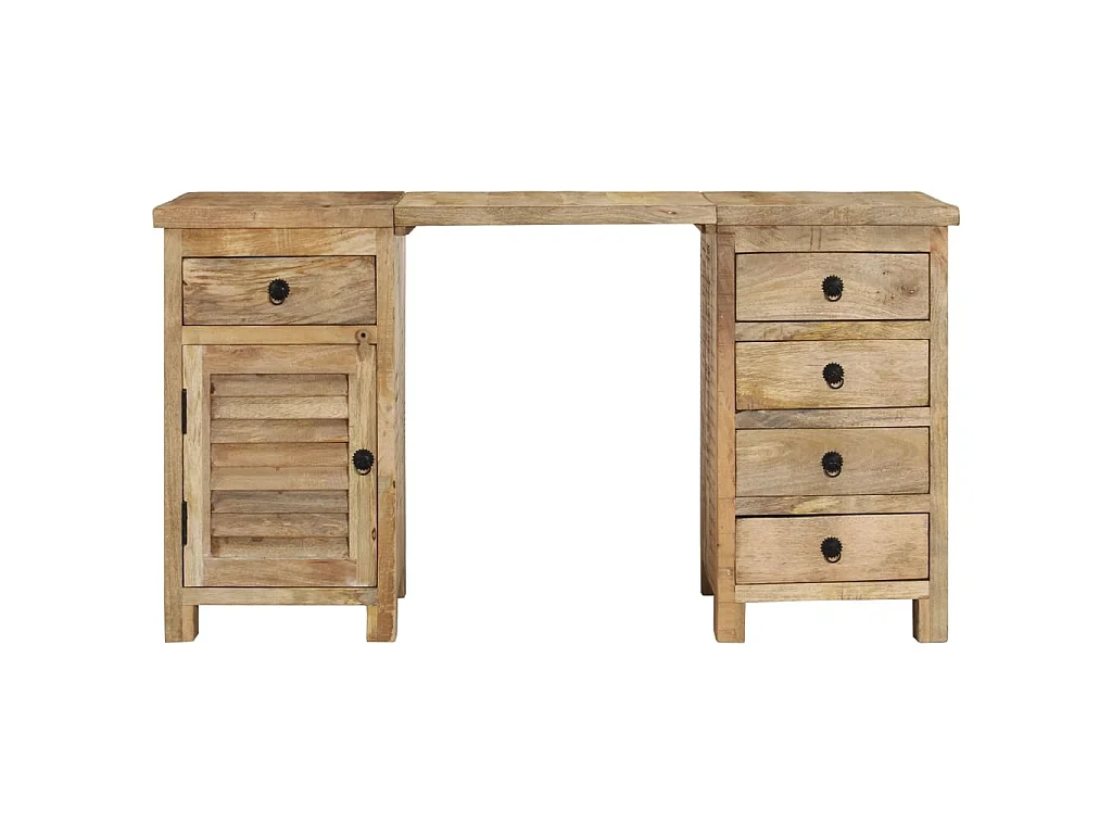 Scrivania a Colonna in Legno Massello di Mango 140x50x77 cm