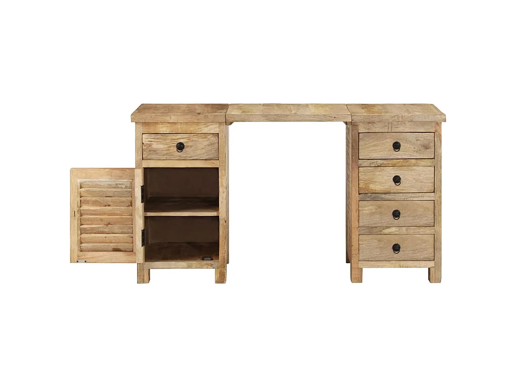 Scrivania a Colonna in Legno Massello di Mango 140x50x77 cm