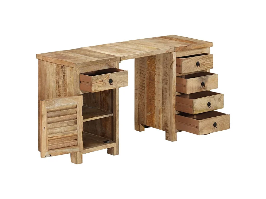 Scrivania a Colonna in Legno Massello di Mango 140x50x77 cm