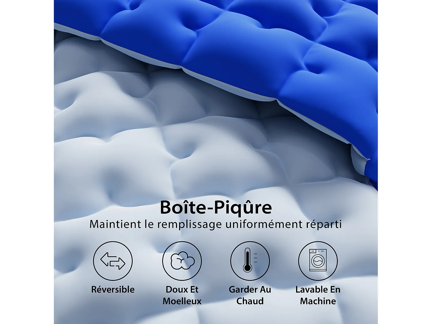 CASABEL Couette 220x240 cm Hiver Grand Froid Diamant - Bleu - Garnissage Haute Densité 700g/m² Fibre Creuse