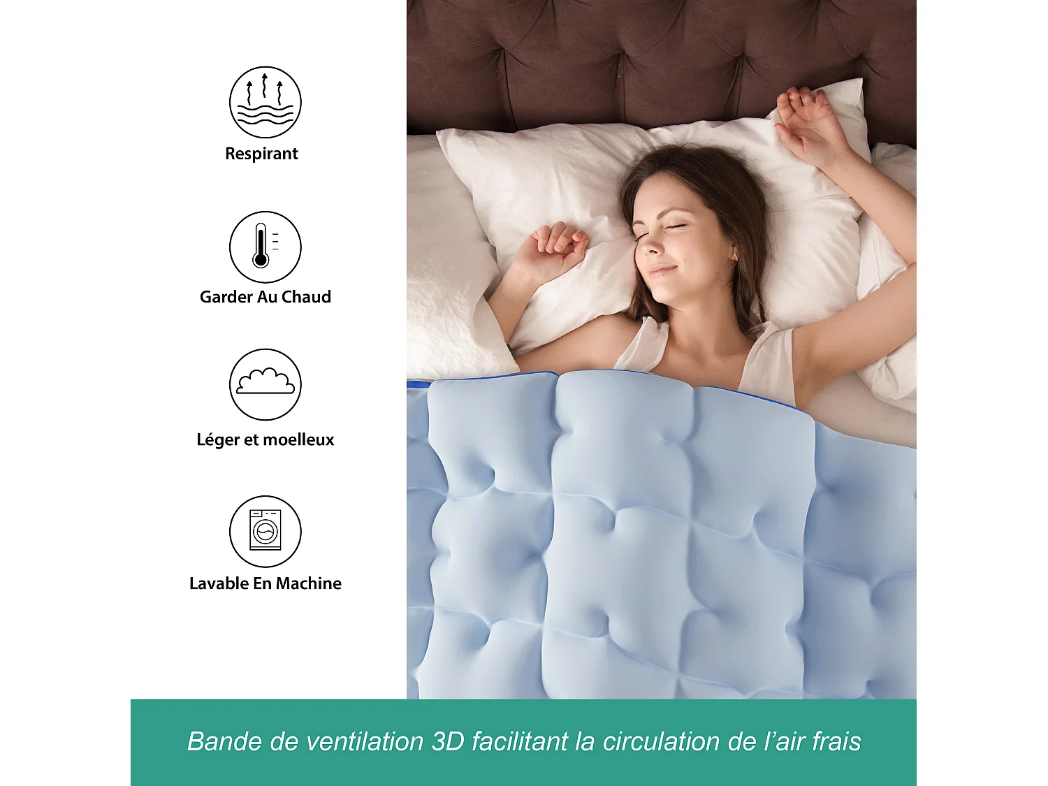 CASABEL Couette 220x240 cm Hiver Grand Froid Diamant - Bleu - Garnissage Haute Densité 700g/m² Fibre Creuse