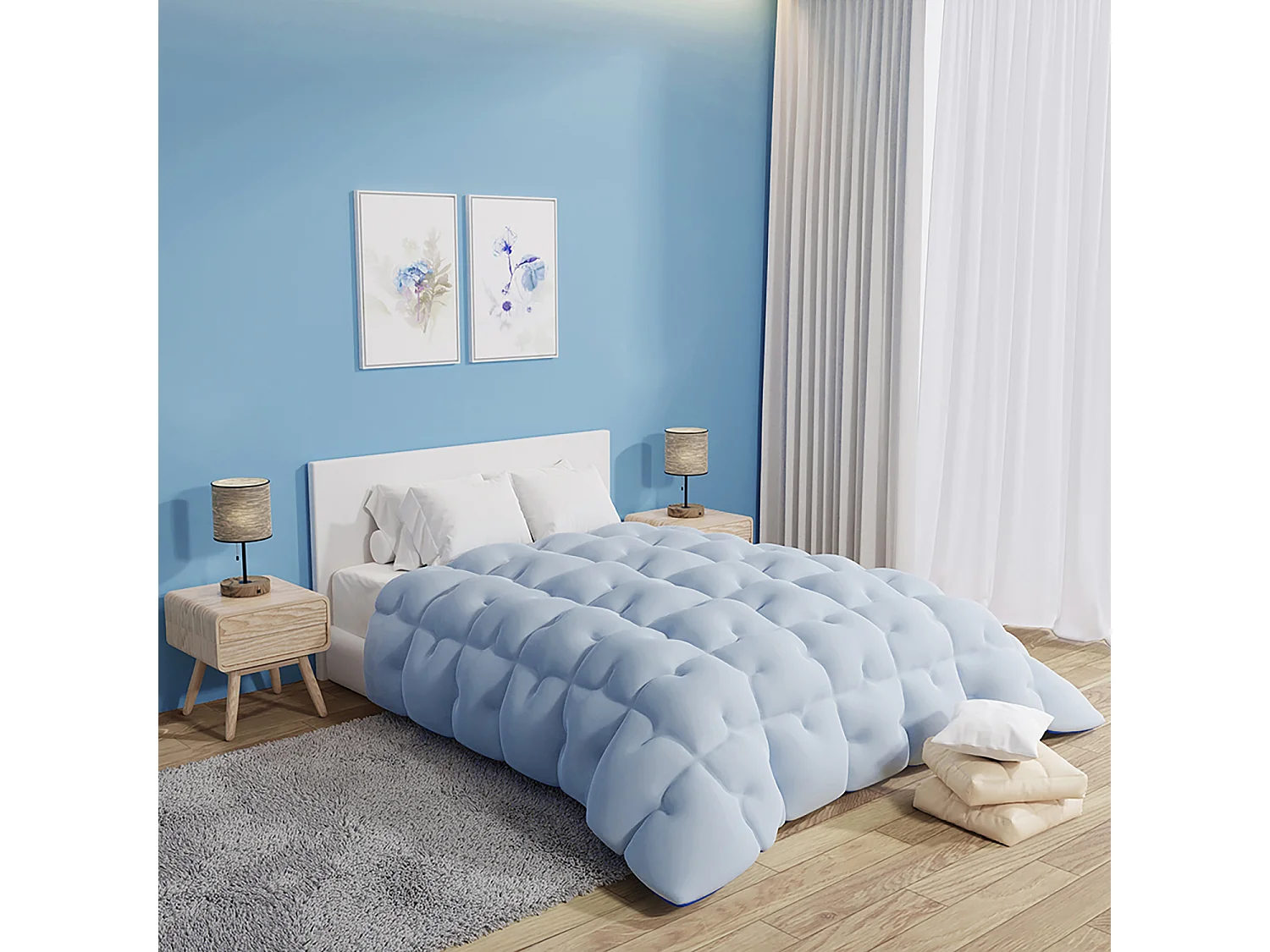 CASABEL Couette 220x240 cm Hiver Grand Froid Diamant - Bleu - Garnissage Haute Densité 700g/m² Fibre Creuse