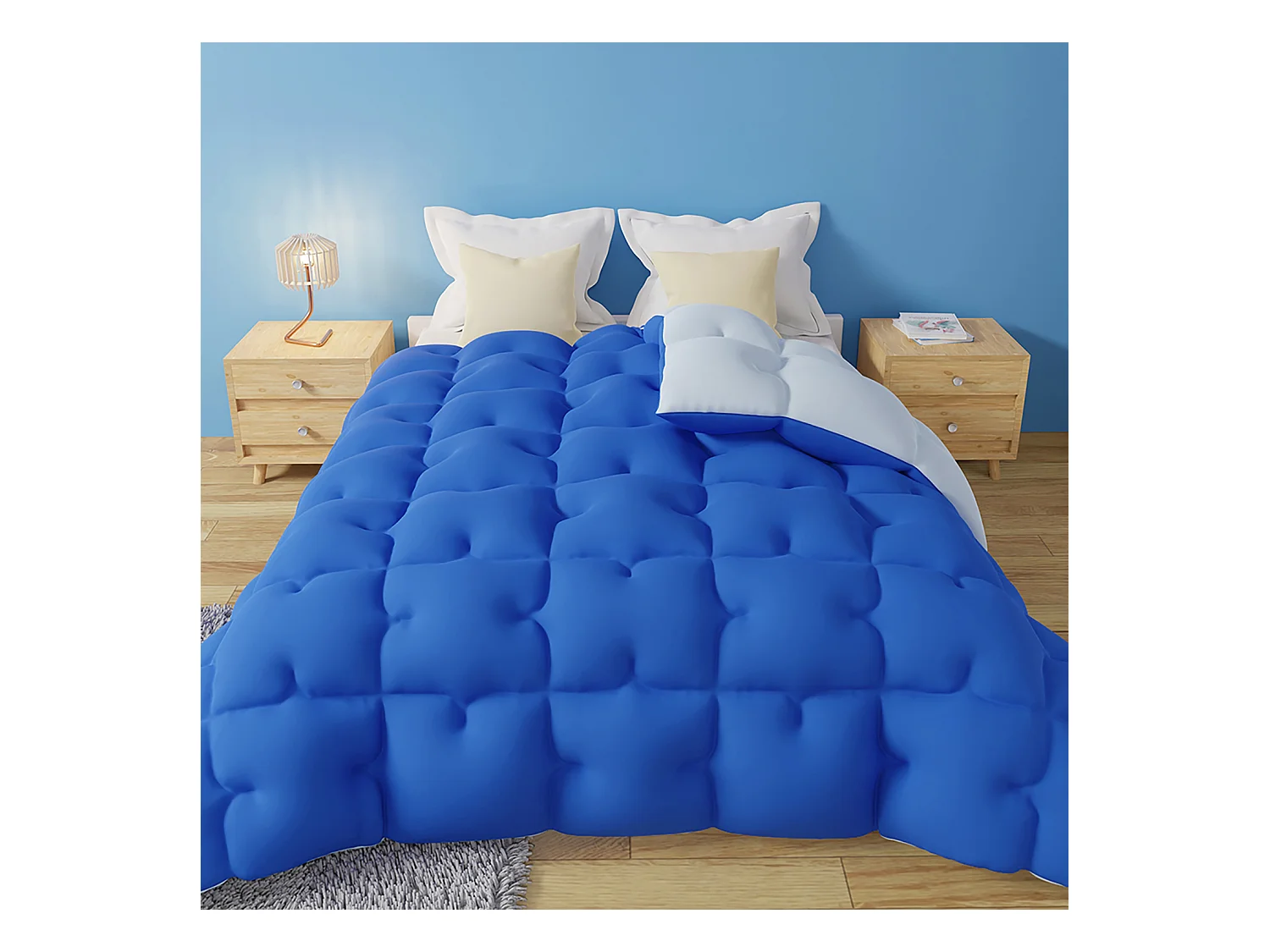 CASABEL Couette 240x260 cm Hiver Grand Froid Diamant - Bleu - Garnissage Haute Densité 700g/m² Fibre Creuse