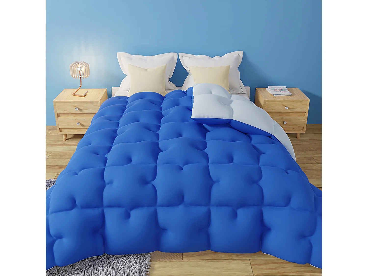 CASABEL Couette 240x260 cm Hiver Grand Froid Diamant - Bleu - Garnissage Haute Densité 700g/m² Fibre Creuse