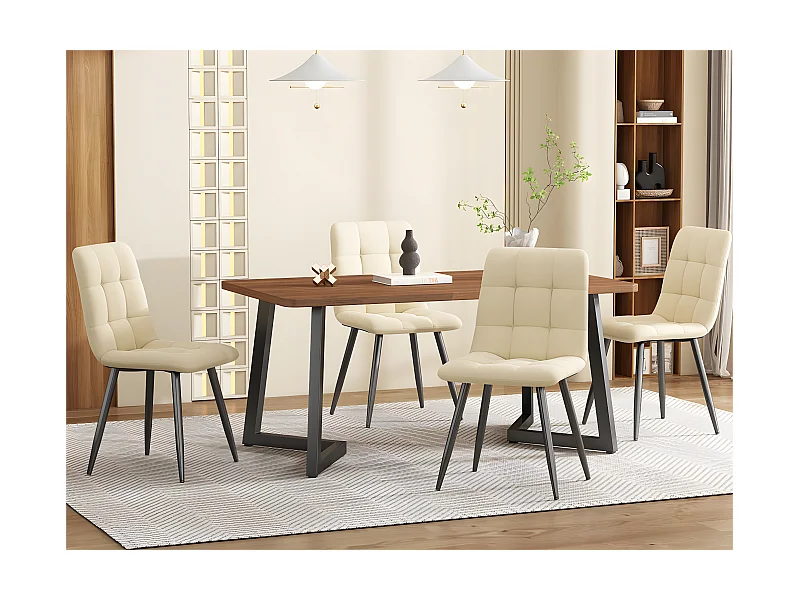 Esstisch – Platte mit Holzmaserung – Beine aus schwarzem Metall – 117 x 68 cm – Braun und Schwarz