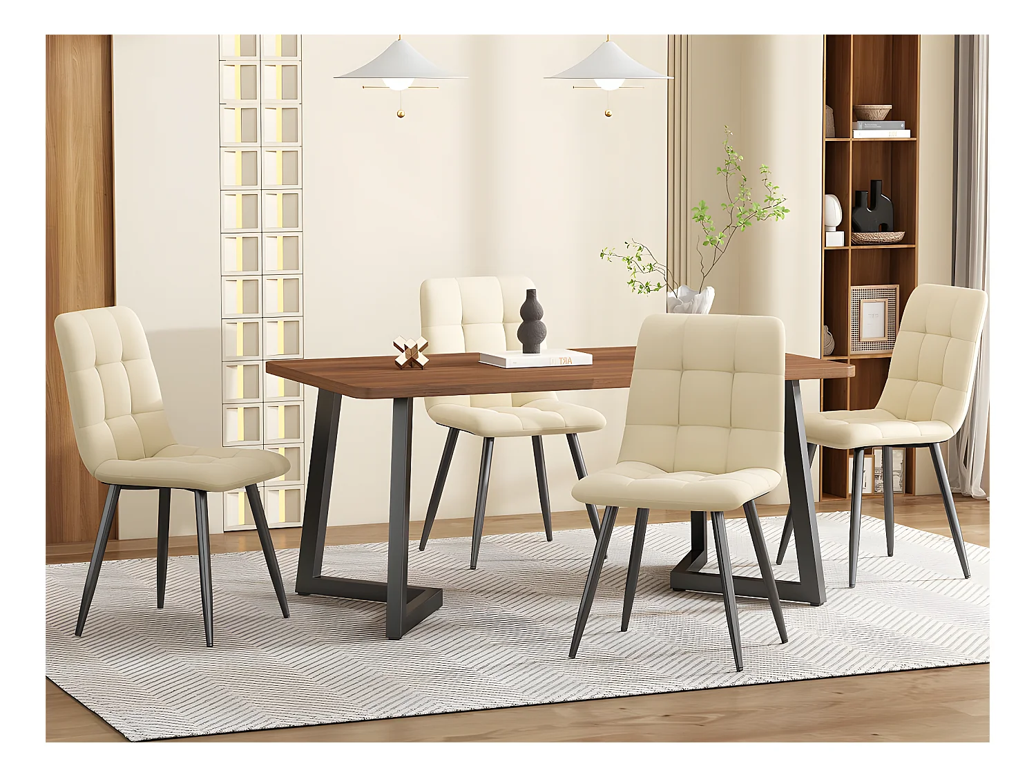 Table à manger - plateau en grain de bois - pieds noirs en métal- 117x68cm - Marron & Noir