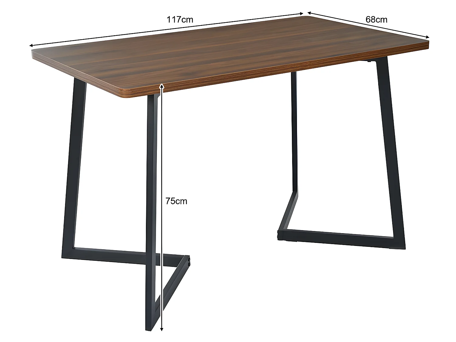 Tavolo da pranzo - piano con venature del legno - gambe in metallo nero - 117x68 cm - Marrone e nero