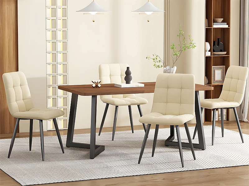 Esstisch – Platte mit Holzmaserung – Beine aus schwarzem Metall – 117 x 68 cm – Braun und Schwarz