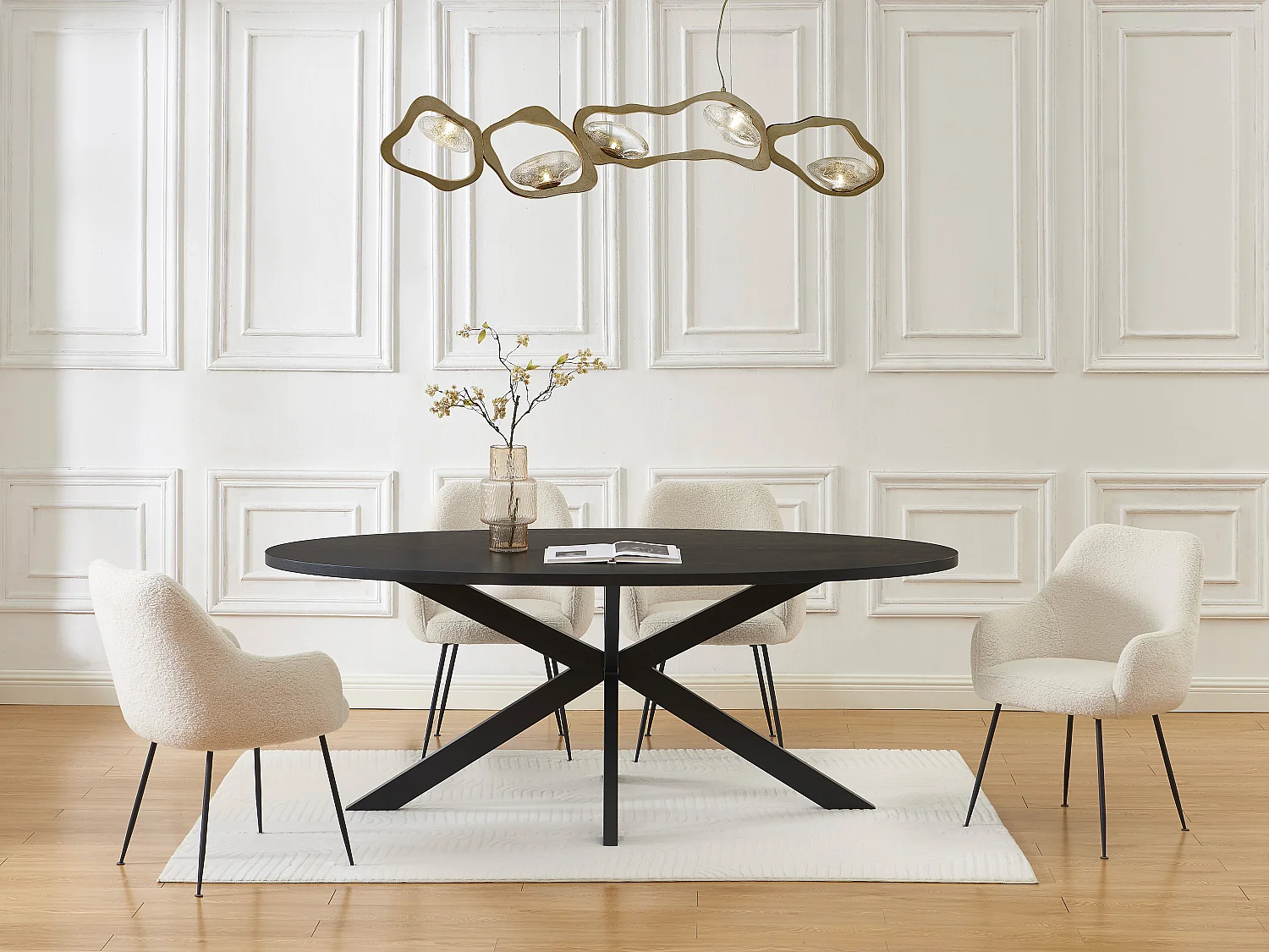 Table à manger 8 personnes placage chêne et métal - Noir - LINIOMA