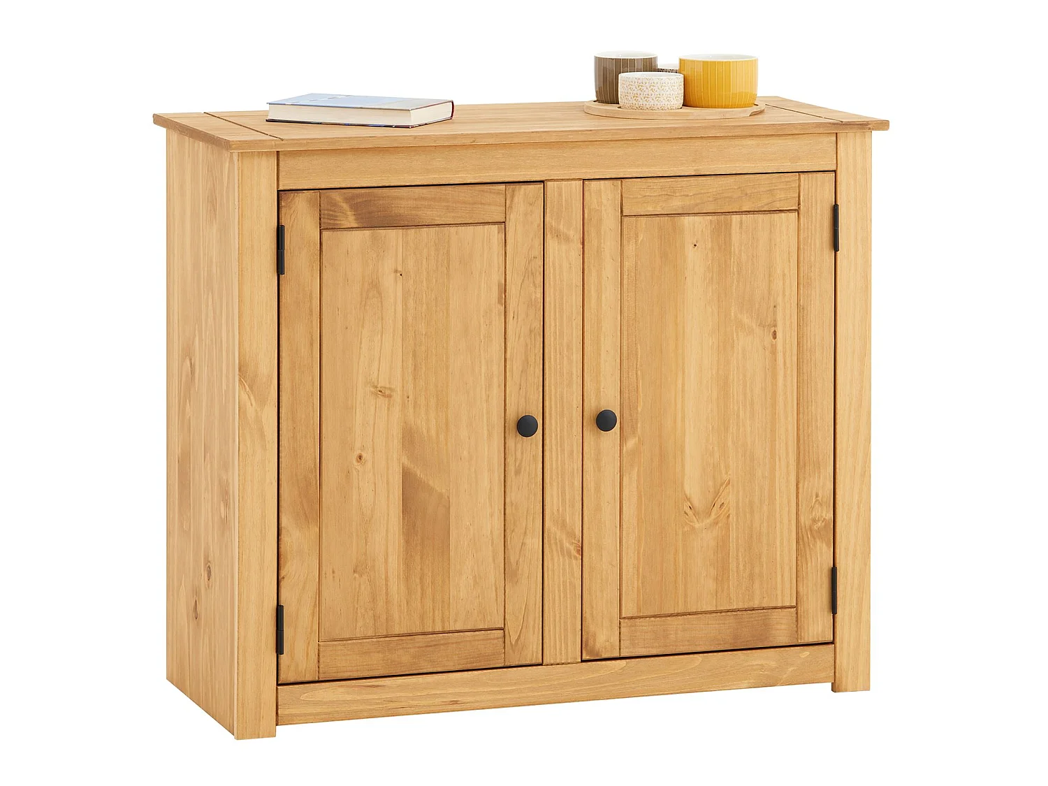 Buffet 2 portes CANCUN, meuble de rangement en bois avec 3 étagères intérieures, bahut de salon en pin massif