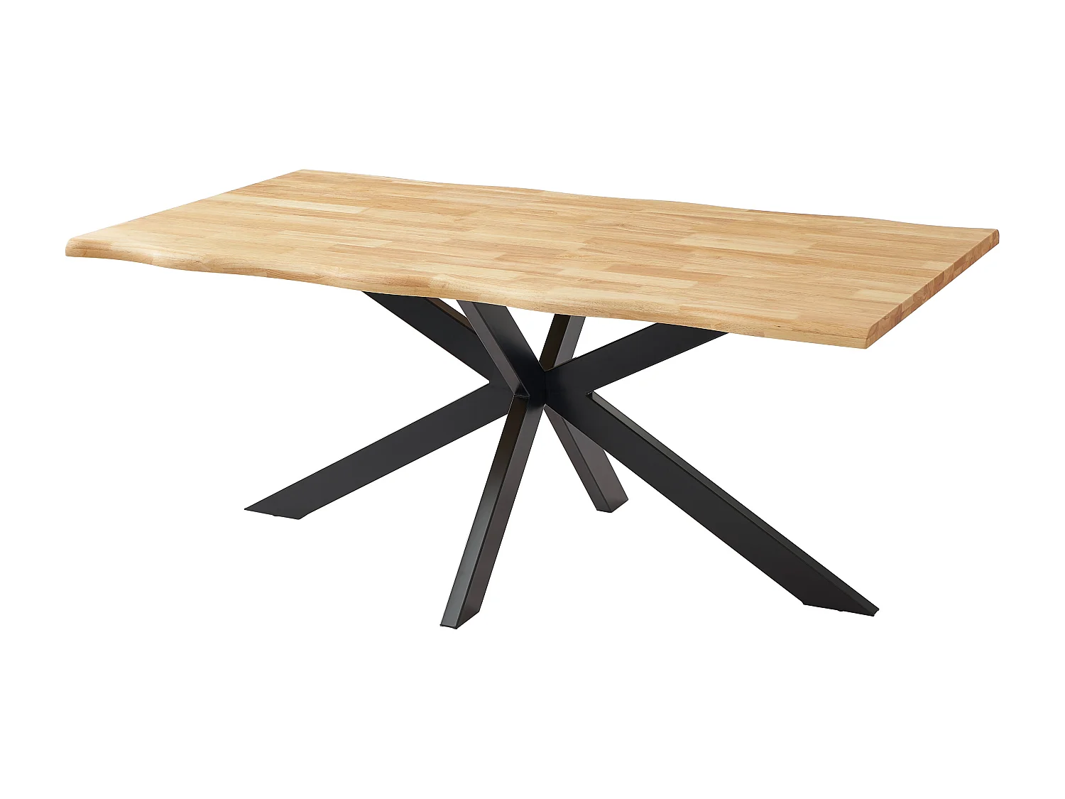 Table à manger 6 personnes en bois d'hévéa et métal noir - Naturel clair - COMULIA