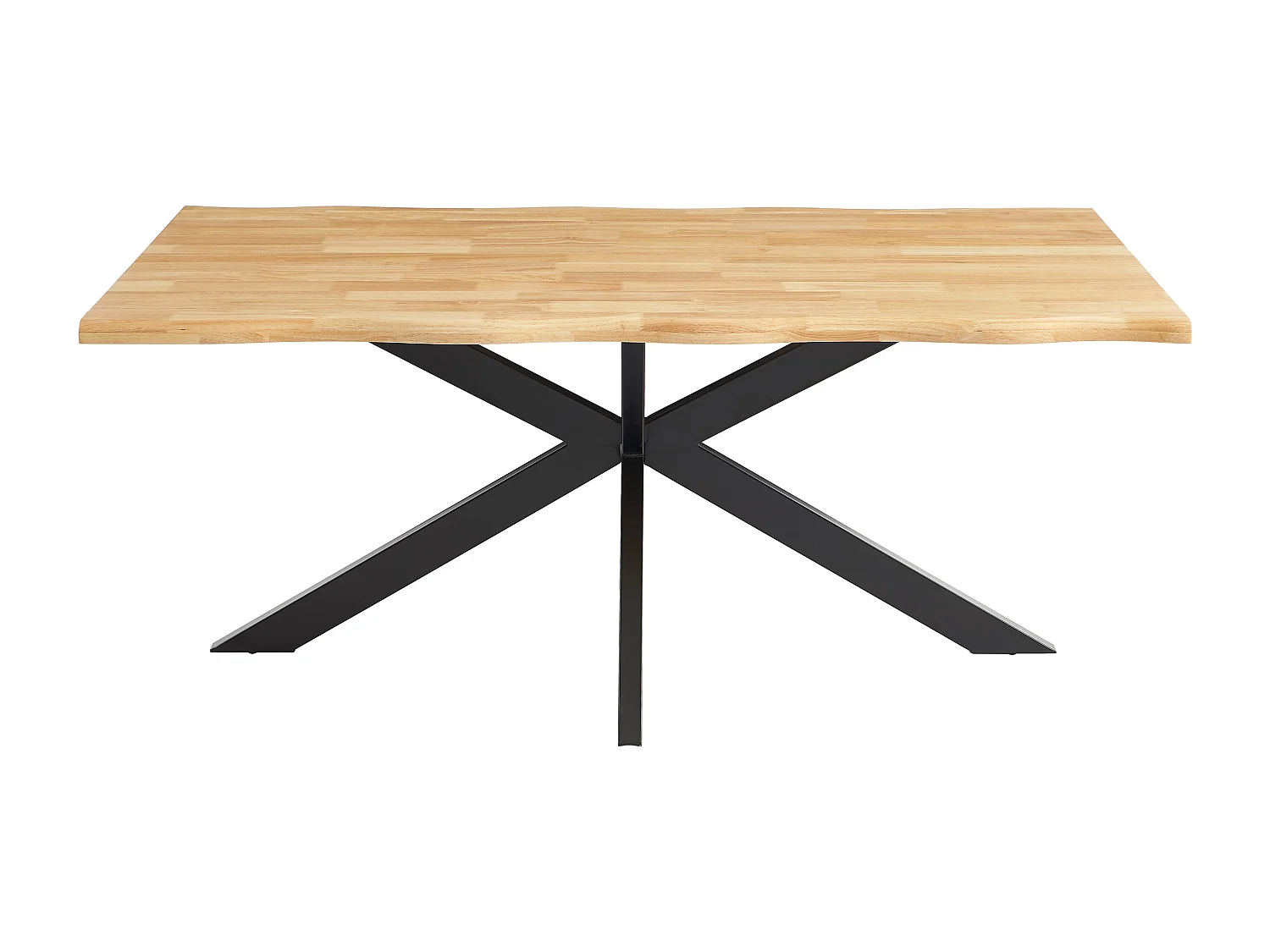 Table à manger 6 personnes en bois d'hévéa et métal noir - Naturel clair - COMULIA