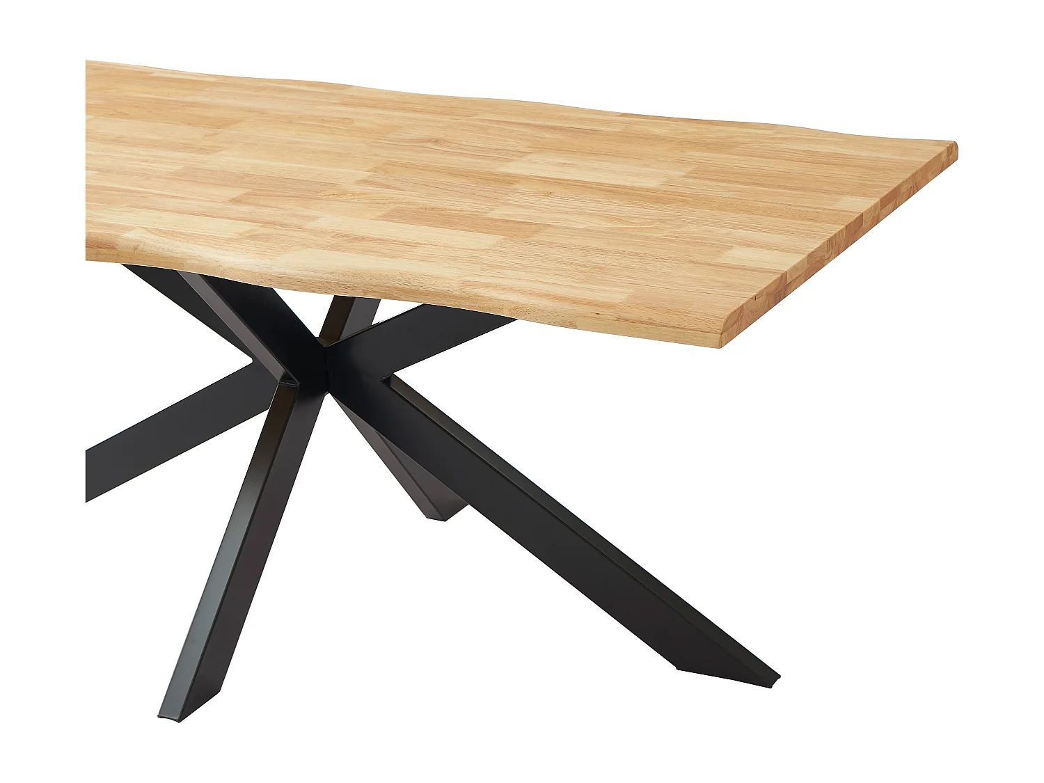 Table à manger 6 personnes en bois d'hévéa et métal noir - Naturel clair - COMULIA