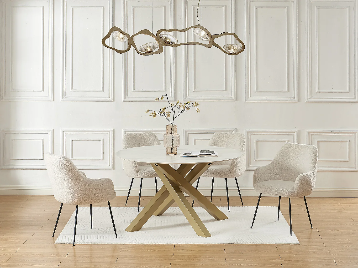 Table à manger ronde 4 personnes en céramique et métal doré - Effet marbre blanc - LENUMIA de Pascal Morabito