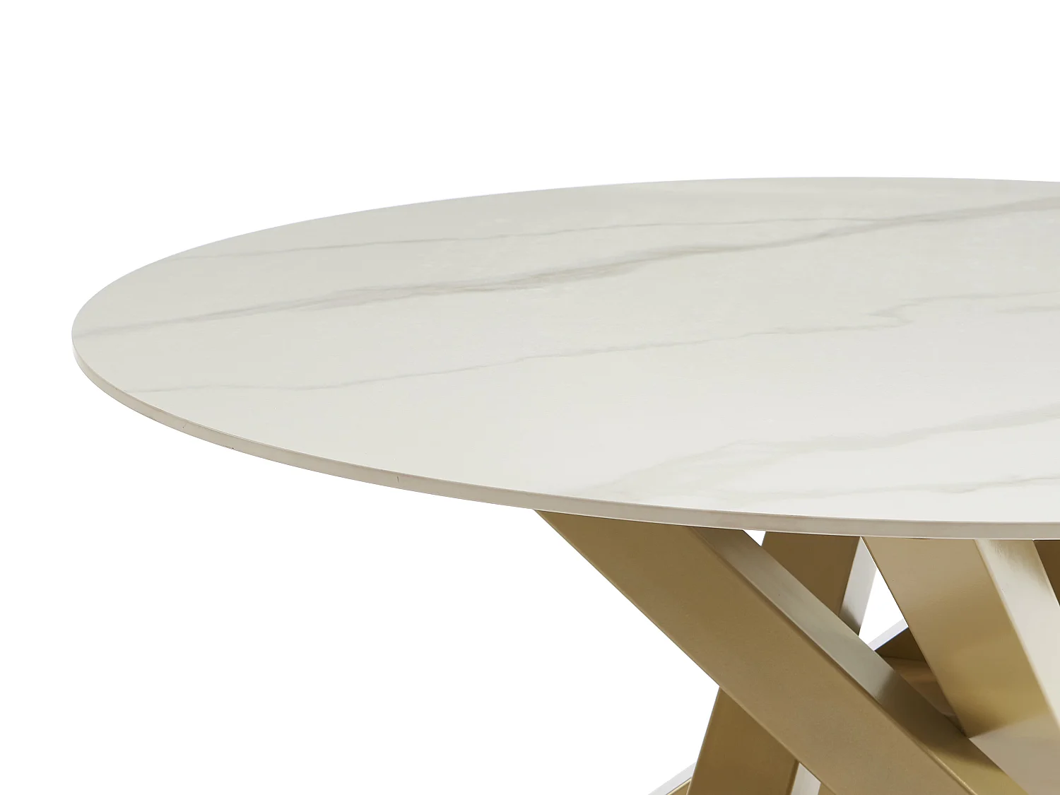 Tavolo da pranzo tondo 4 persone Ceramica e Metallo Dorato Effetto marmo Bianco  - LENUMIA di PASCAL MORABITO