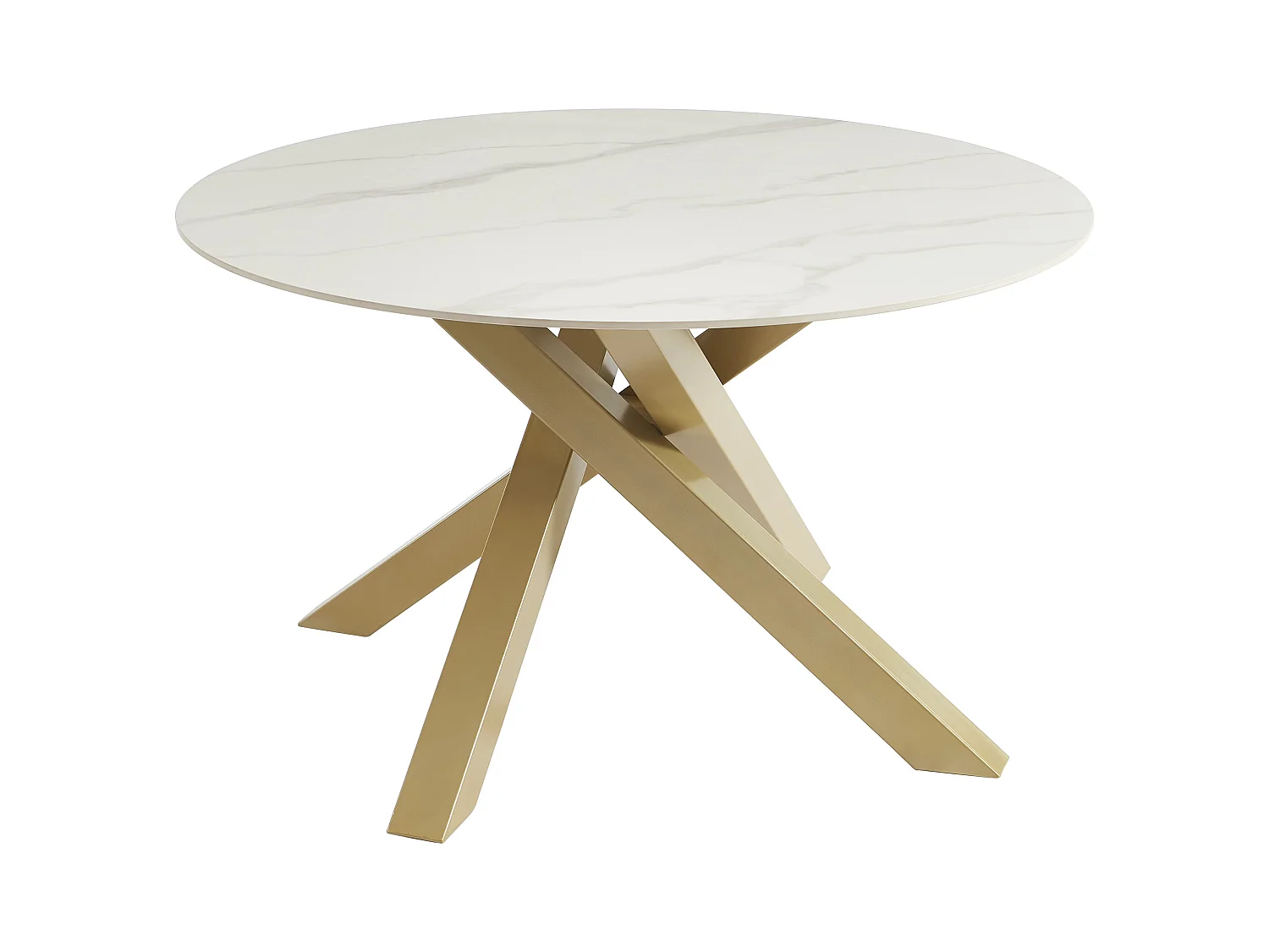 Mesa redonda para 4 personas de cerámica y metal dorado - Efecto mármol blanco - LENUMIA de Pascal Morabito
