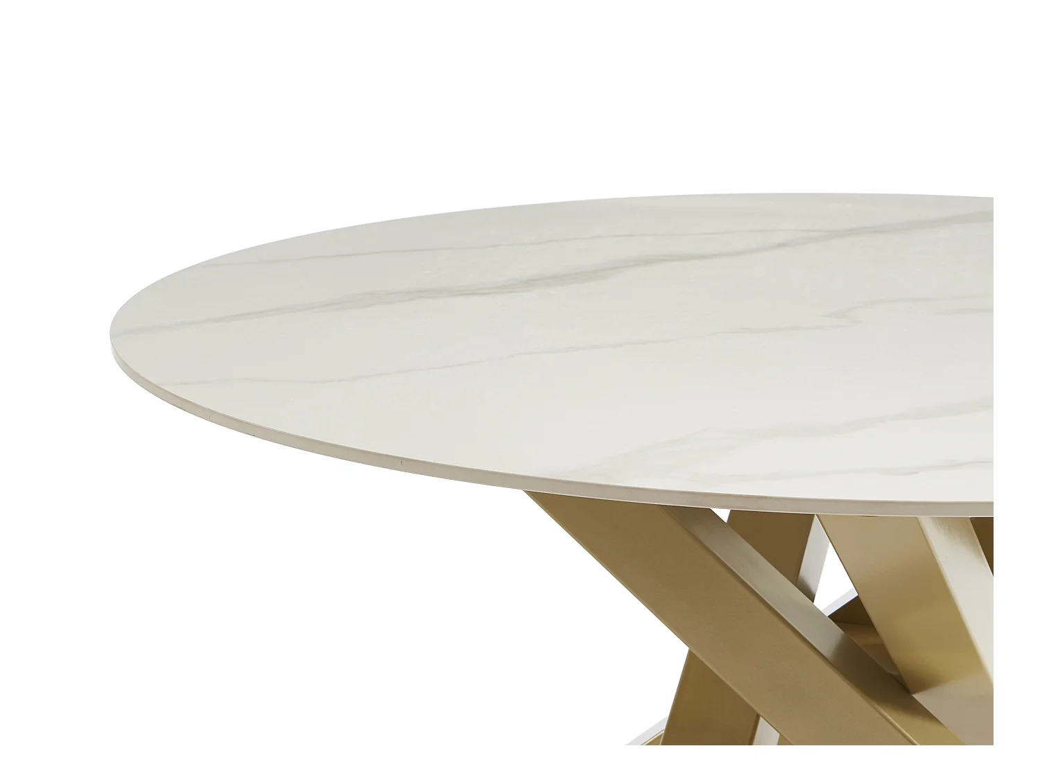 Mesa redonda para 4 personas de cerámica y metal dorado - Efecto mármol blanco - LENUMIA de Pascal Morabito