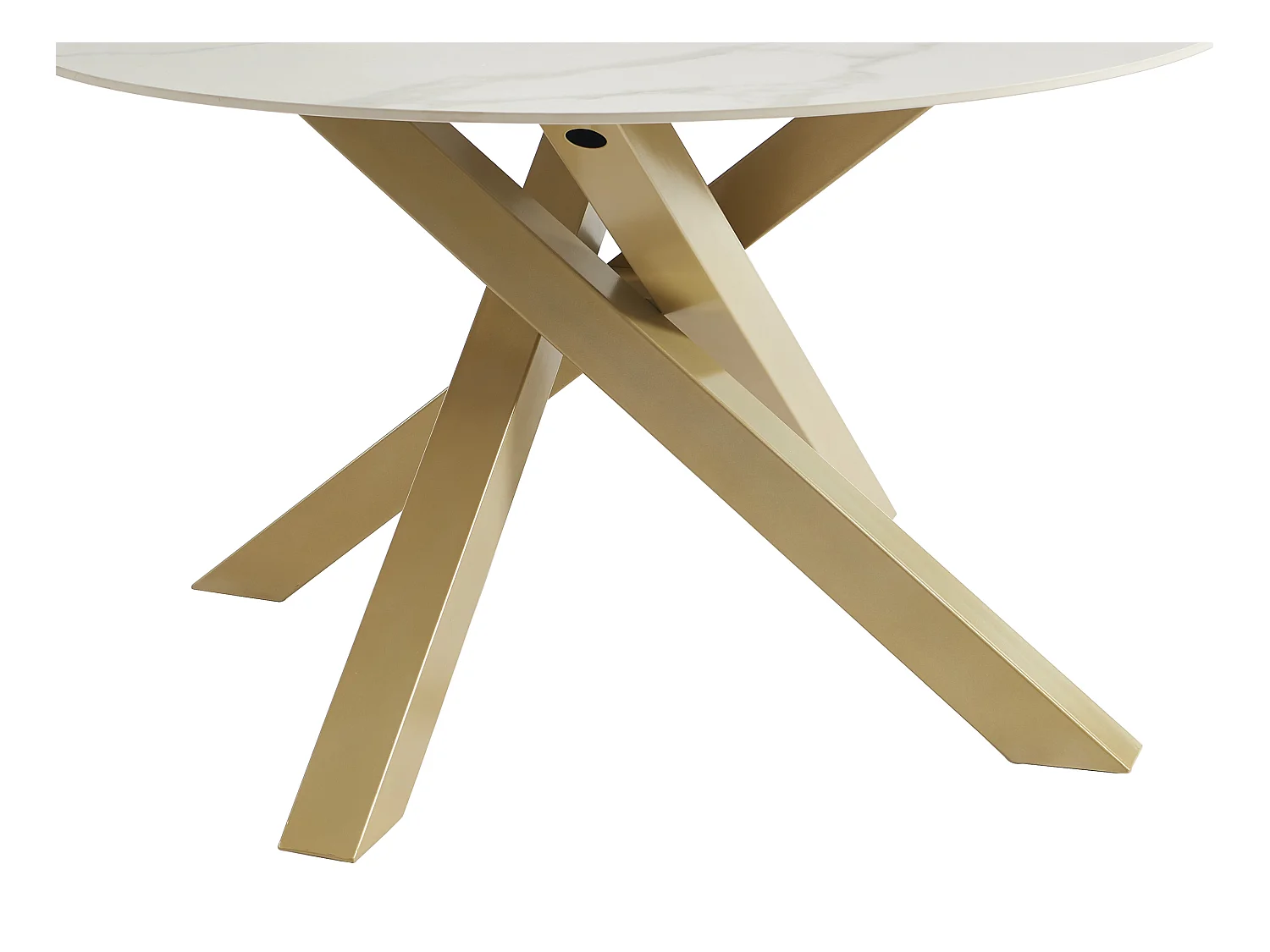 Mesa redonda para 4 personas de cerámica y metal dorado - Efecto mármol blanco - LENUMIA de Pascal Morabito