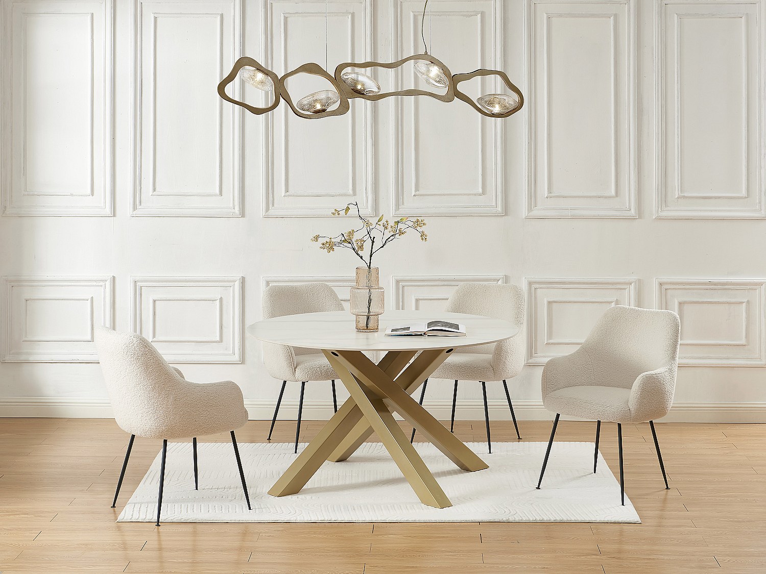 Esstisch rund - 4 Personen - Keramik & goldfarbenes Metall - Marmor-Optik W günstig online kaufen