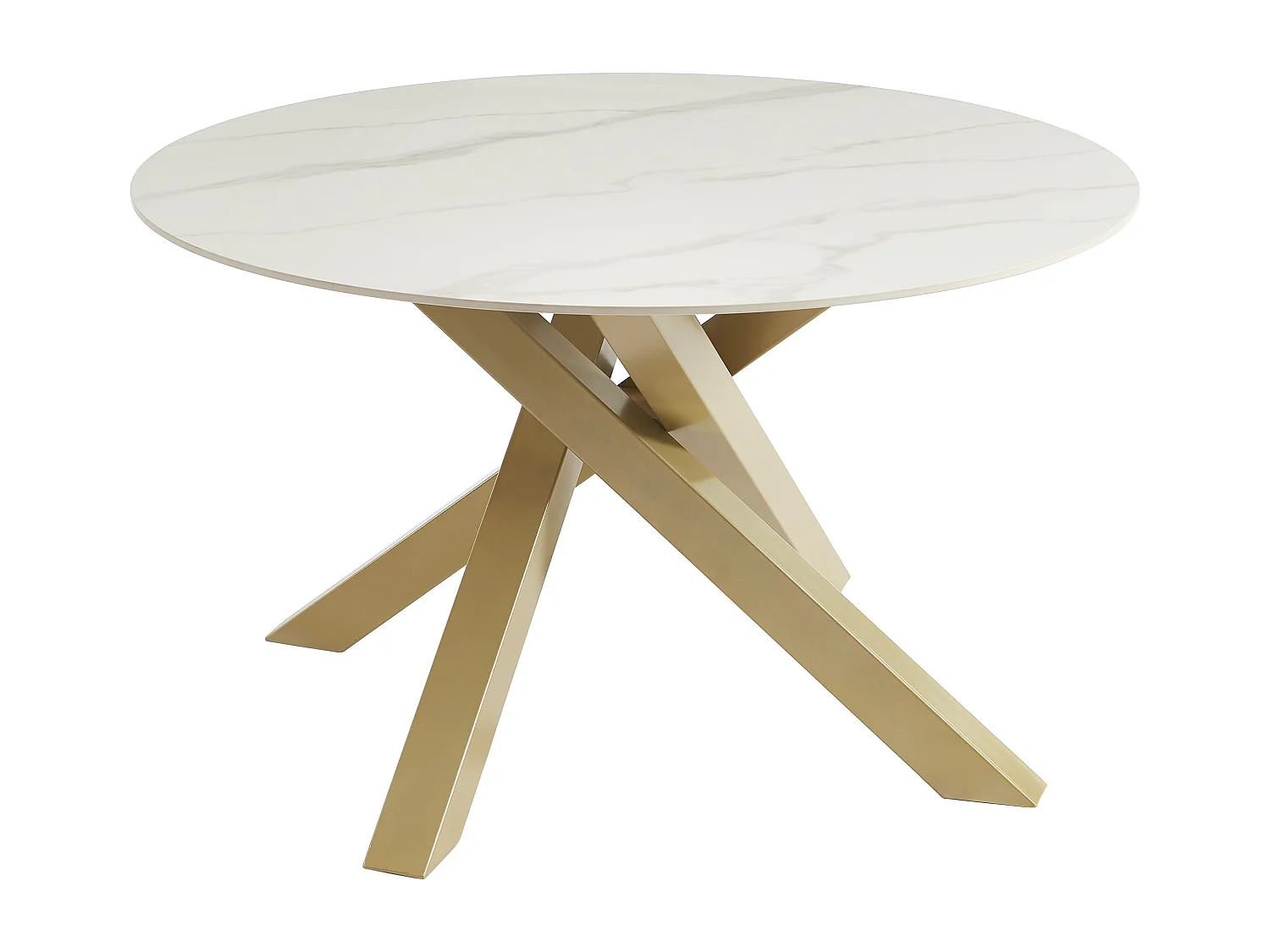 Ronde eettafel voor 4 personen in keramiek en goudkleurig metaal - Witte marmerlook - LENUMIA van Pascal Morabito