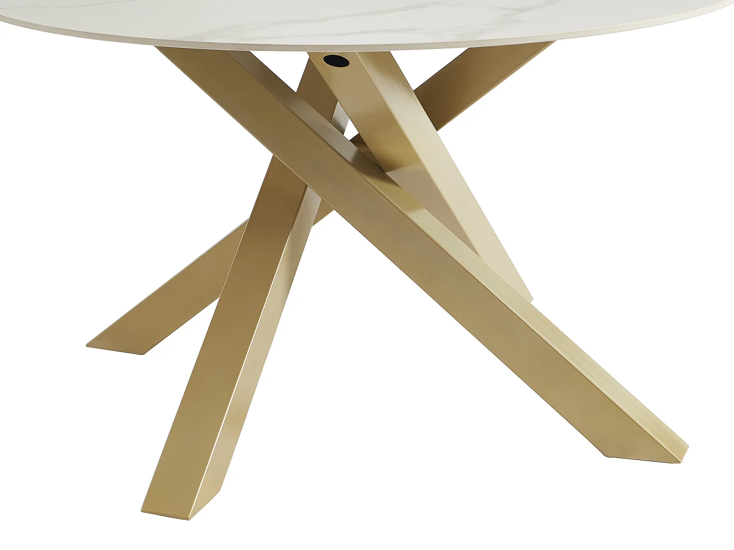 Ronde eettafel voor 4 personen in keramiek en goudkleurig metaal - Witte marmerlook - LENUMIA van Pascal Morabito