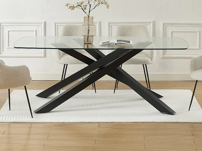 Esstisch rund - 8 Personen - Sicherheitsglas & schwarzes Metall - Transparent - METRILIA