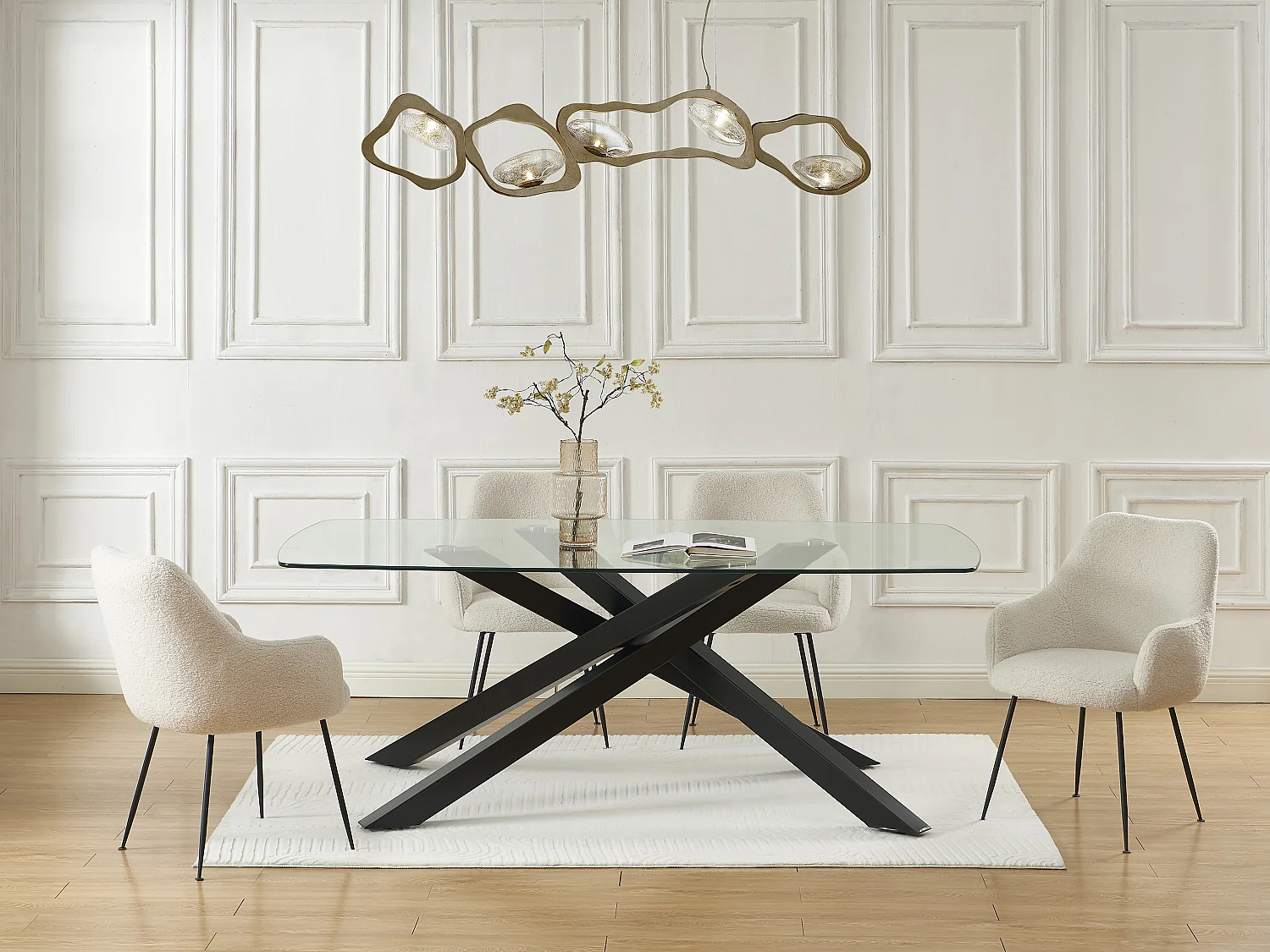 Table à manger 8 personnes en verre trempé et métal noir - Transparent - METRILIA