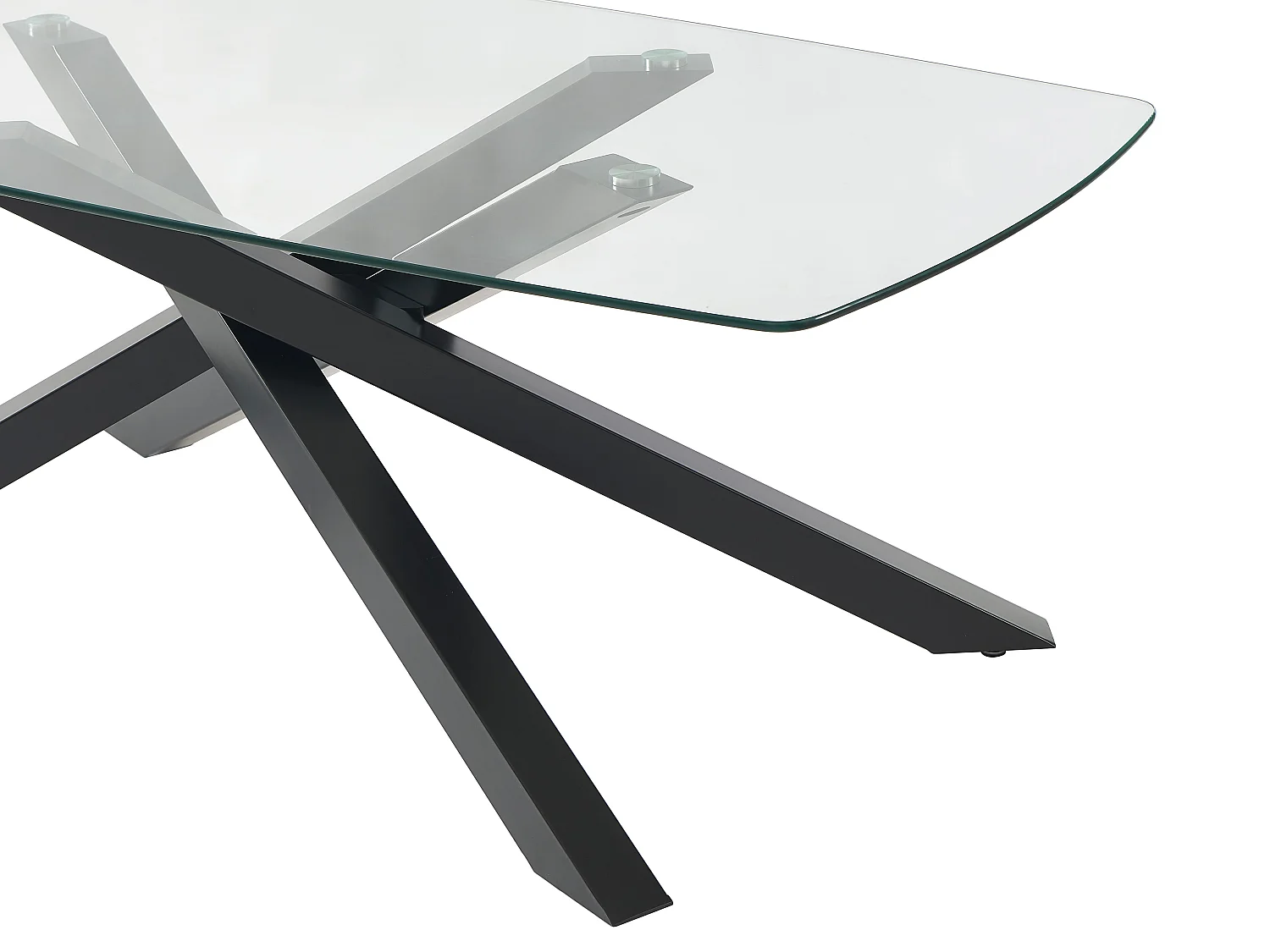 Table à manger 8 personnes en verre trempé et métal noir - Transparent - METRILIA