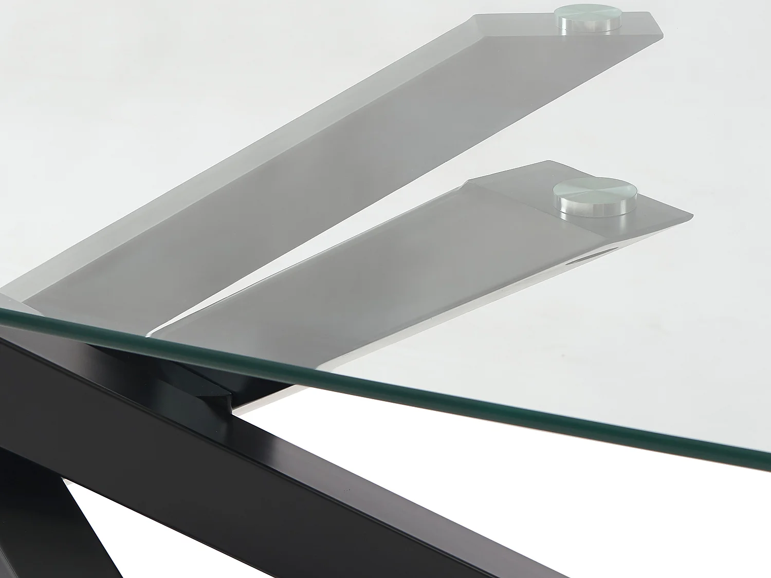 Table à manger 8 personnes en verre trempé et métal noir - Transparent - METRILIA