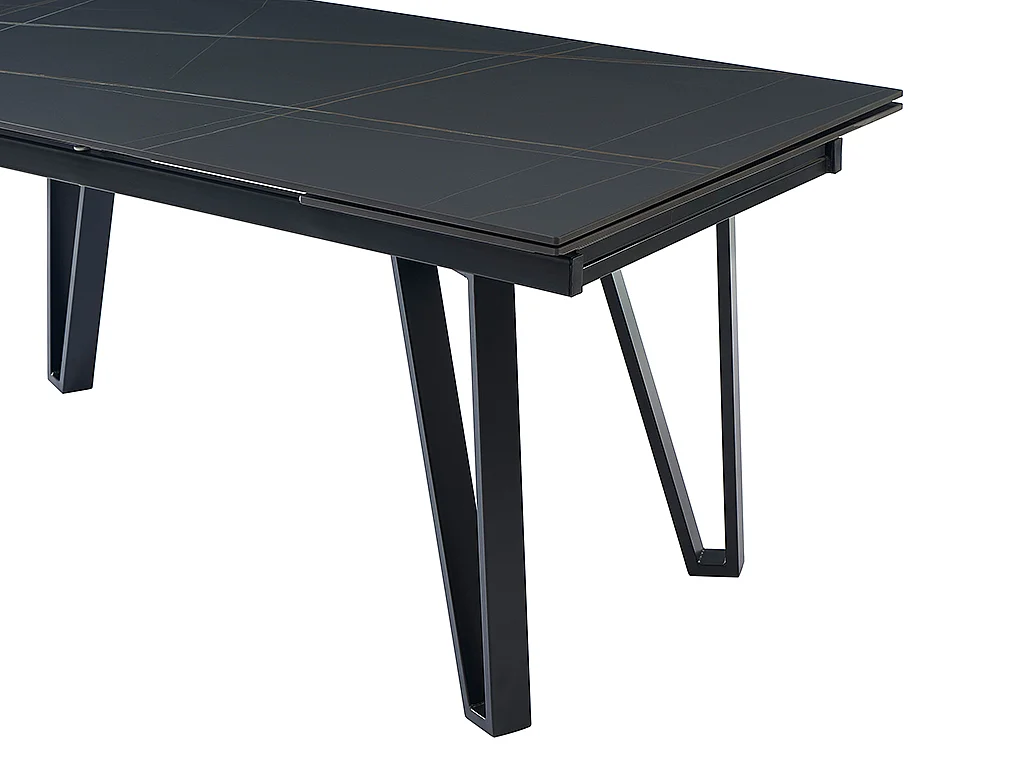 Esstisch ausziehbar - 6 bis 10 Personen - Keramik & Metall - Marmor-Optik Schwarz - SARINO