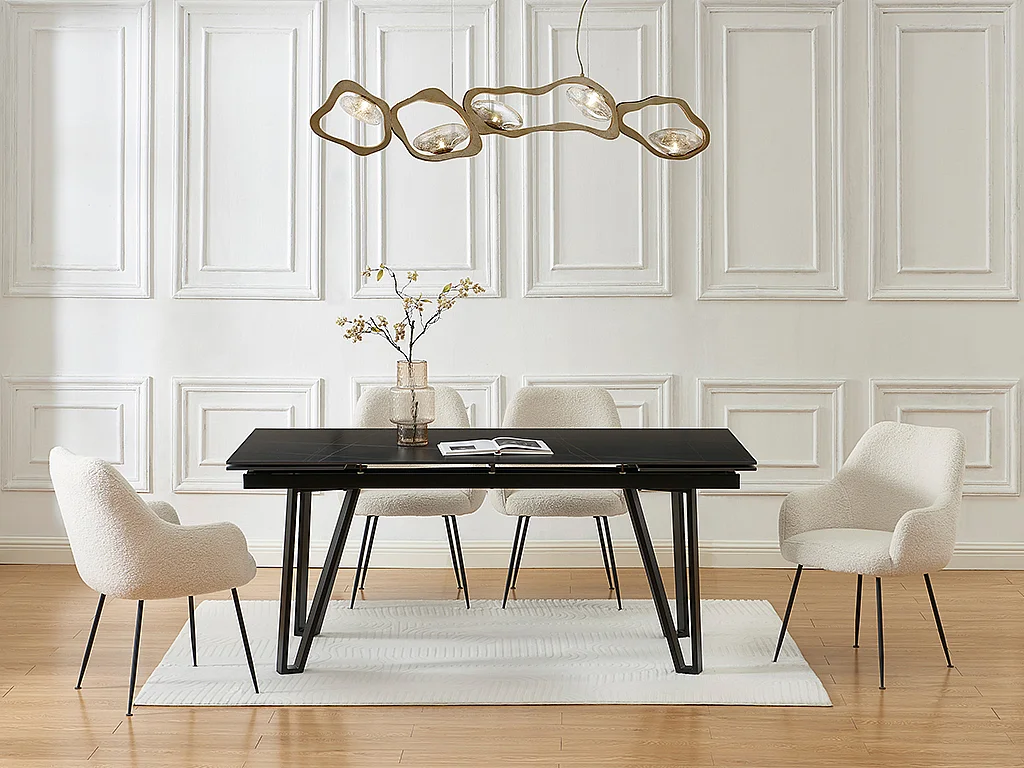 Table à manger extensible 6 à 10 personnes en céramique et métal - Effet marbre noir - SARINO
