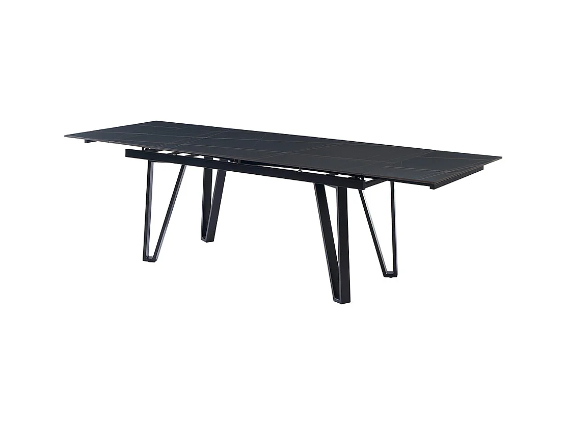 Esstisch ausziehbar - 6 bis 10 Personen - Keramik & Metall - Marmor-Optik Schwarz - SARINO