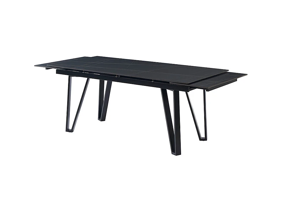 Esstisch ausziehbar - 6 bis 10 Personen - Keramik & Metall - Marmor-Optik Schwarz - SARINO