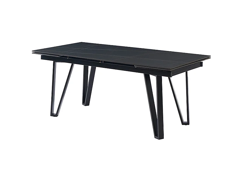 Esstisch ausziehbar - 6 bis 10 Personen - Keramik & Metall - Marmor-Optik Schwarz - SARINO