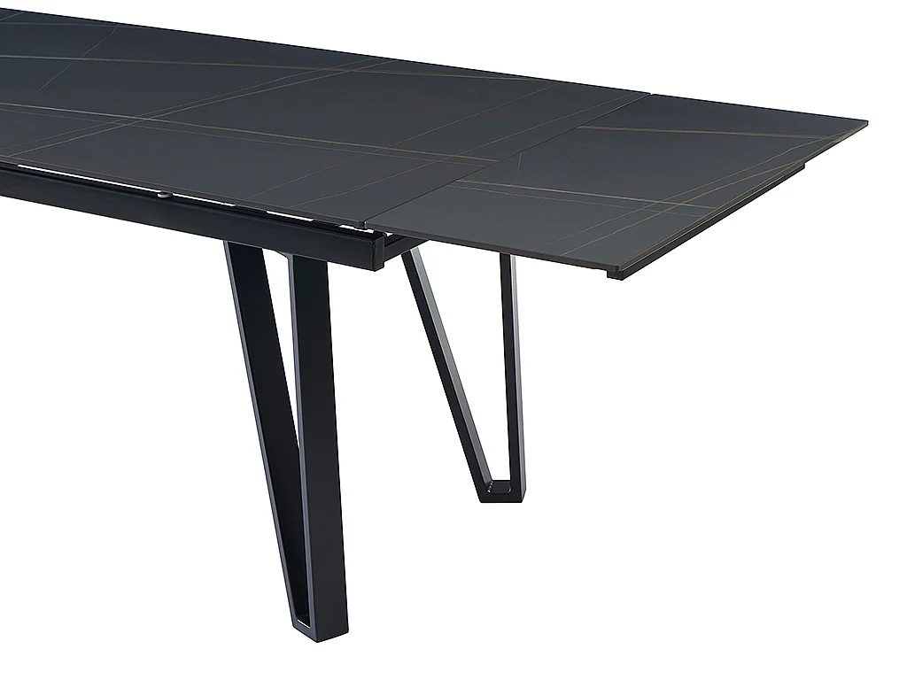 Utdragbart matbord för 6 till 10 personer i keramik och metall - Svart marmoreffekt - SARINO