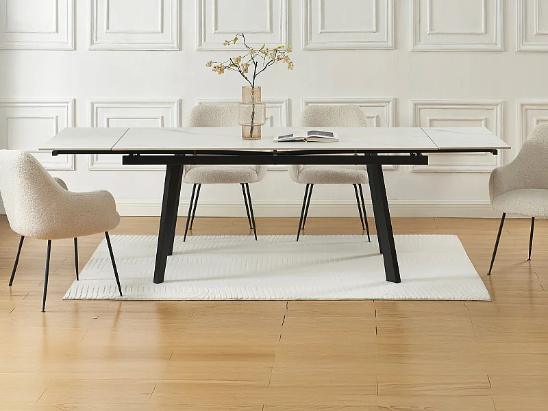 Tavolo da pranzo allungabile da 6 a 10 coperti in Ceramica e Metallo Effetto marmo Bianco e Nero - MARVENA
